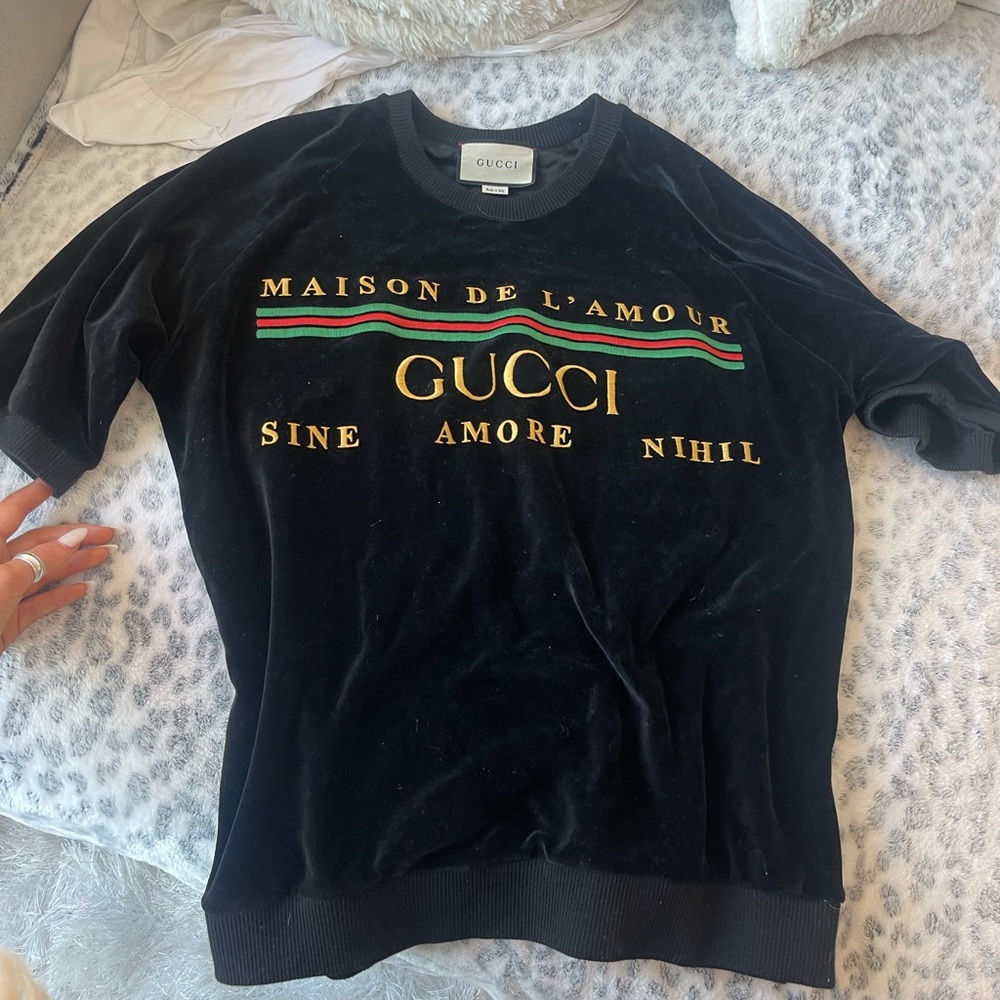 Gucci Black Crew Neck Sweater with Gold and Green Accents